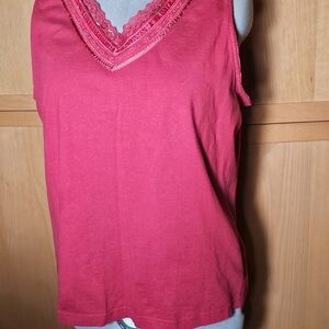 Women's Pink Lace Trim Tank Top
